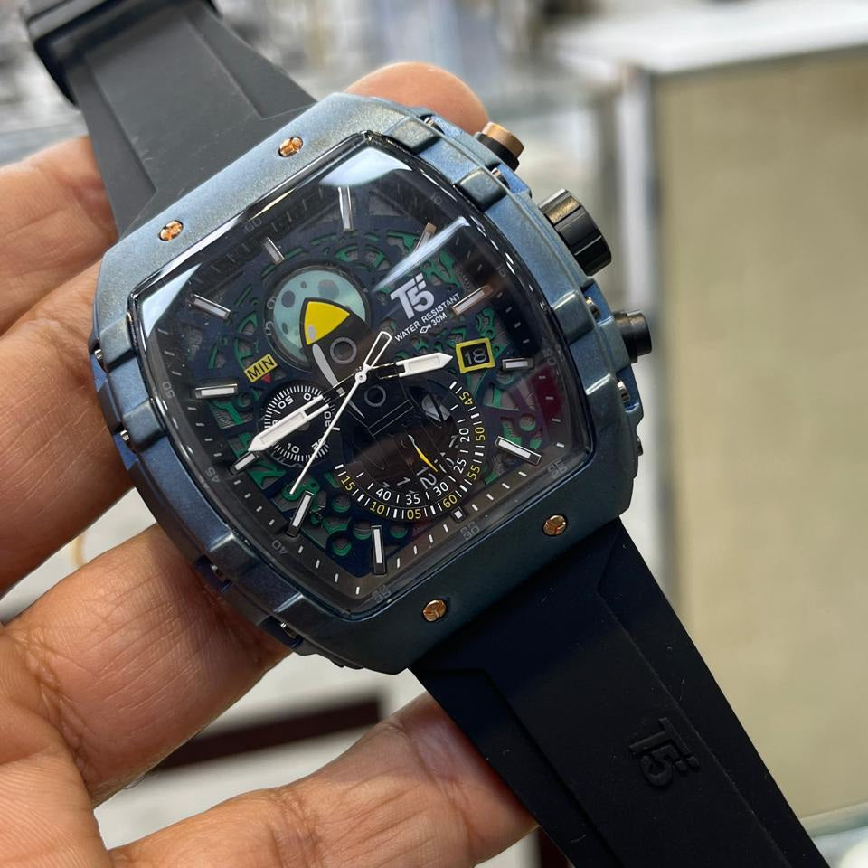 T5 Inner Dial Working Metal Body Rubber strap Date Working Mens Watch - Jewelsoftime