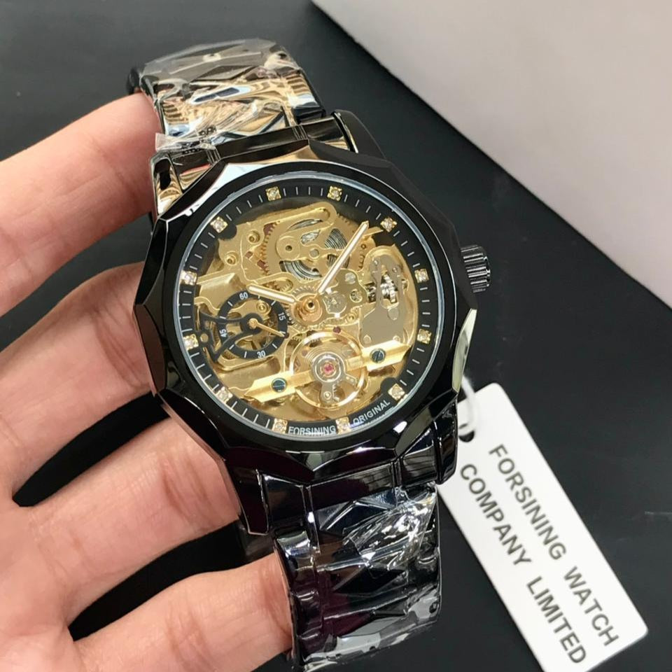 Forsining 199 Skeleton Watch Tourbillon Movement Automatic Square Mechanical Men's Watches Stainless Steel Case - Jewelsoftime