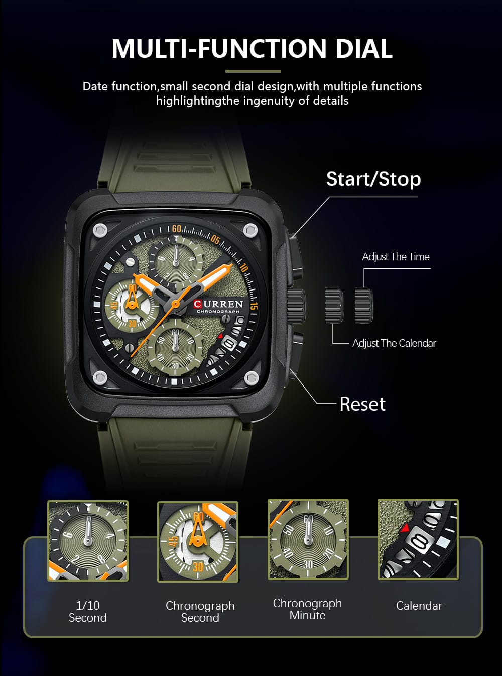 CURREN Original Brand Rubber Straps Wrist Watch For Men - Jewelsoftime