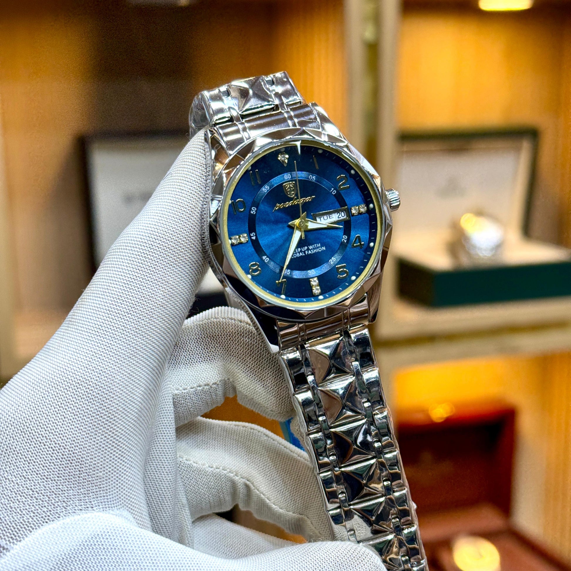 POEDAGAR Original Men's Watch Quartz Movement Date & Day Working Metal Strap Butterfly Lock - Jewelsoftime