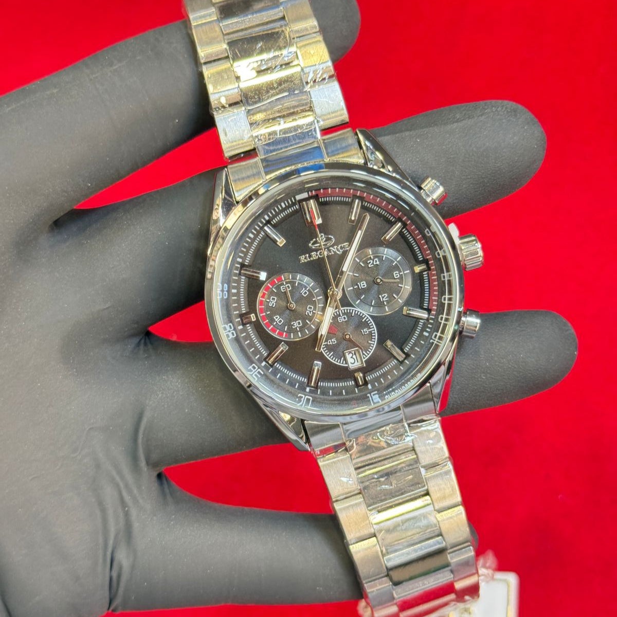 Elegance Mens Watch Quartz Movement Chronograph Date Working Master Lock Steel Chain - Jewelsoftime