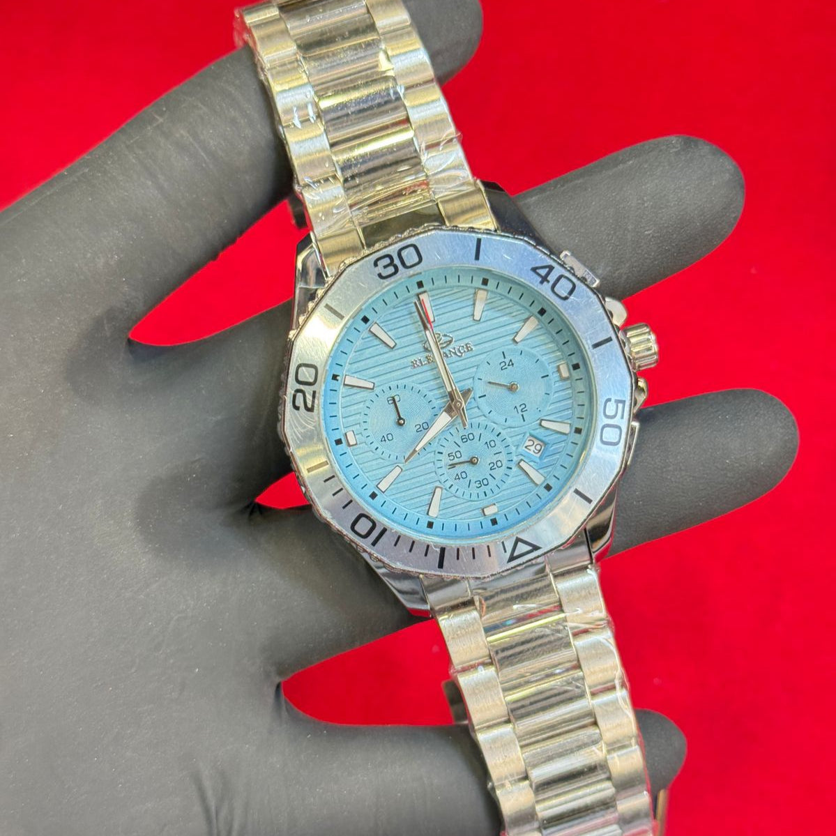 Elegance Mens Watch Quartz Movement Chronograph Date Working Master Lock Steel Chain - Jewelsoftime