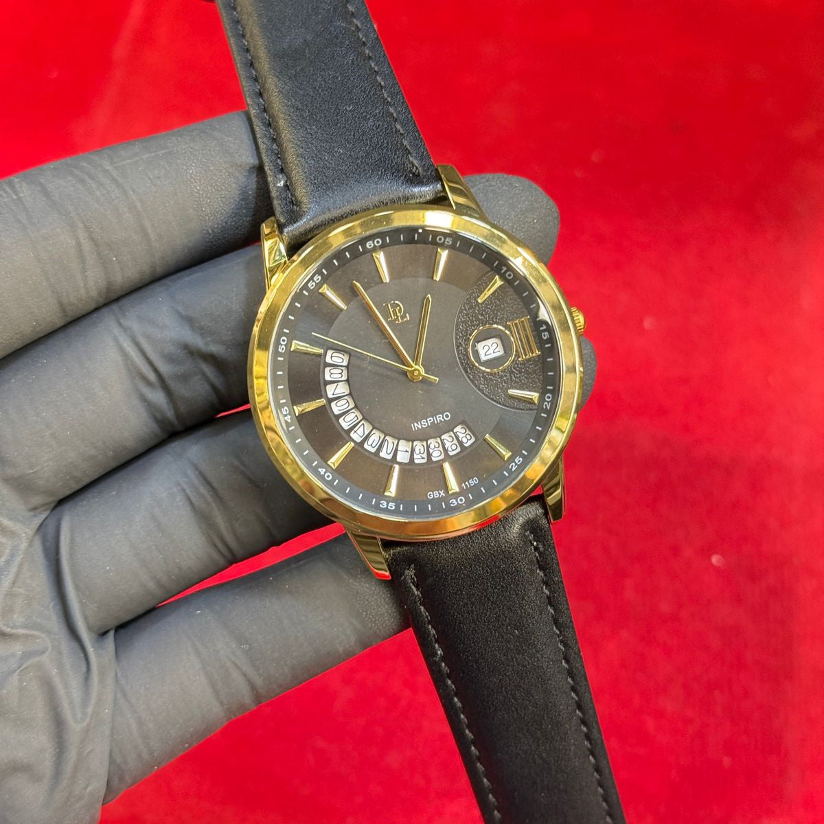 DL Japanese Machine Leather Belt Buckle Lock Date Working Men's Watch - Jewelsoftime