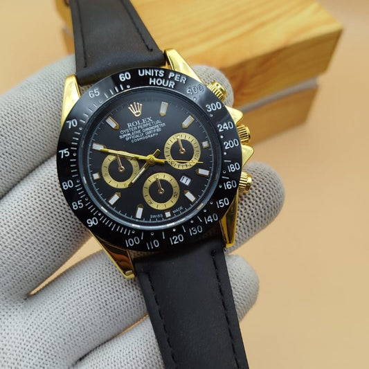 ROLEX DAYTONA MEN'S WATCH WITH DATE, LEATHER STRAP & MAGNETIC LOCK - Jewelsoftime