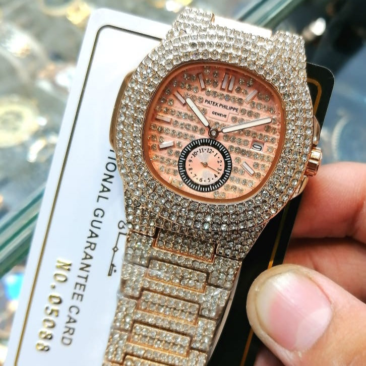 NEW SUPER LUXURY PHATEK PHILLPE STYLE FULL ICED OUT WATCH – DATE & SECOND WORKING WITH BUTTERFLY LOCK - Jewelsoftime