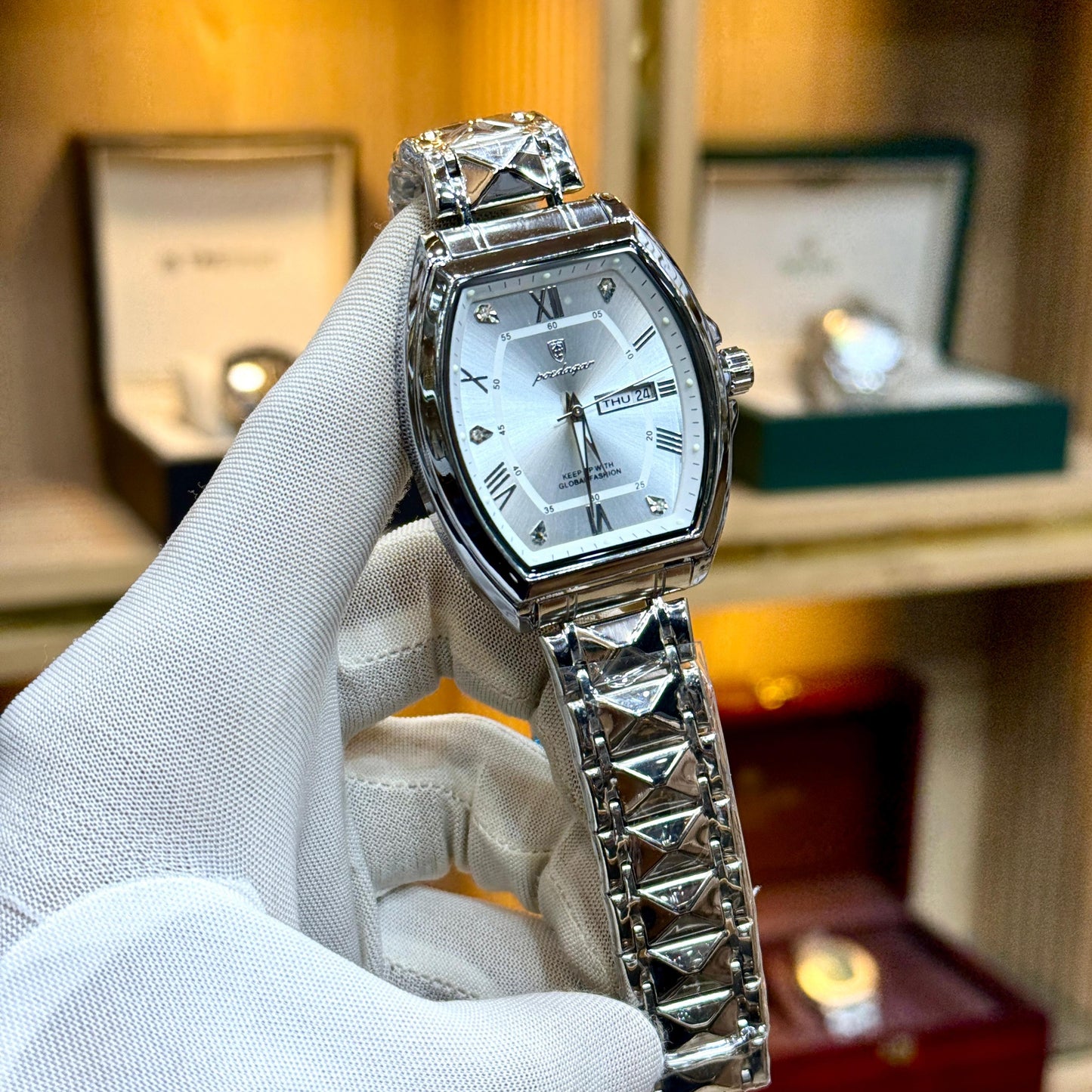 POEDAGAR Original Men's Watch Quartz Movement Date & Day Working Metal Strap Butterfly Lock - Jewelsoftime