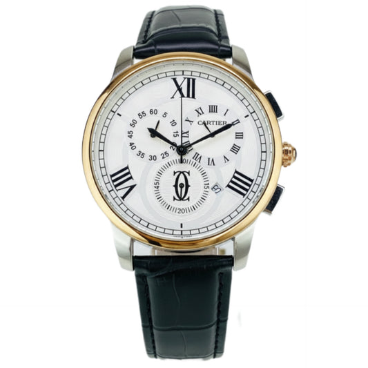 Cartier Men's Watch leather strap Automatic Movement Chronograph Down-Second Working Master Lock Clasp - Jewelsoftime