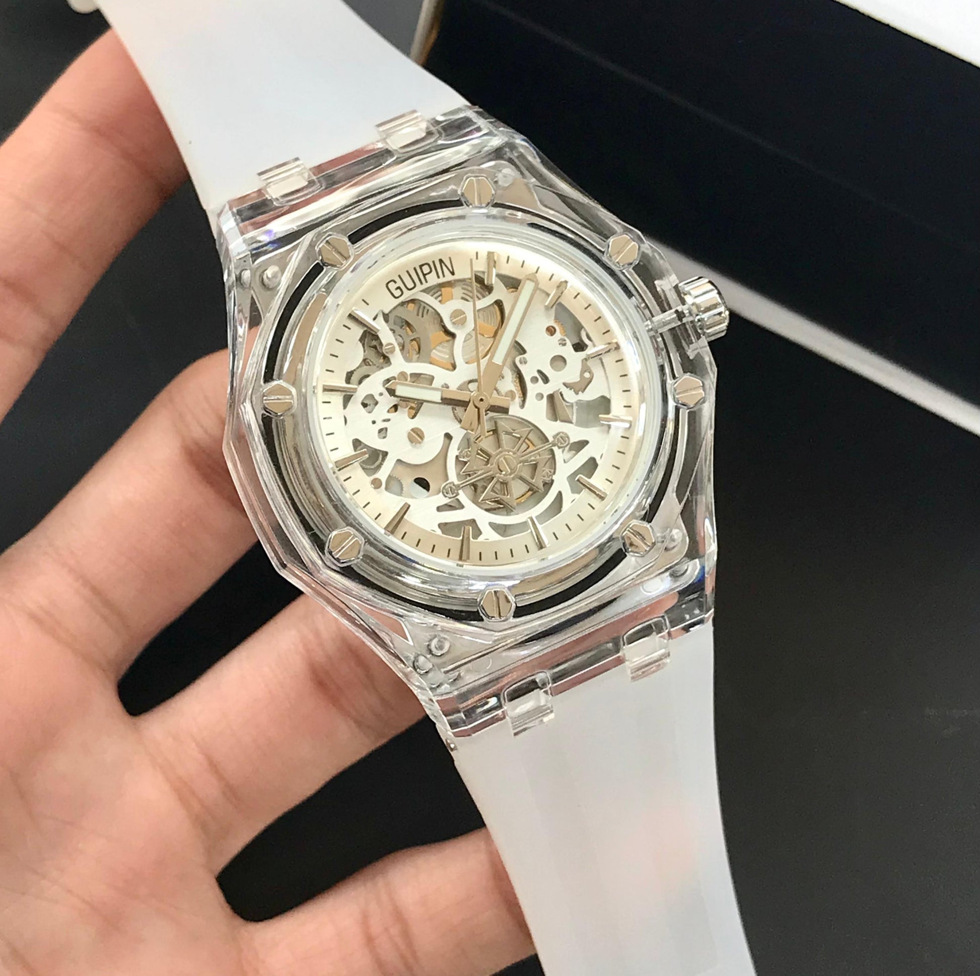 Guipin Original Semi Auto Skeleton Dial Men's Watch Rubber Strap - Jewelsoftime