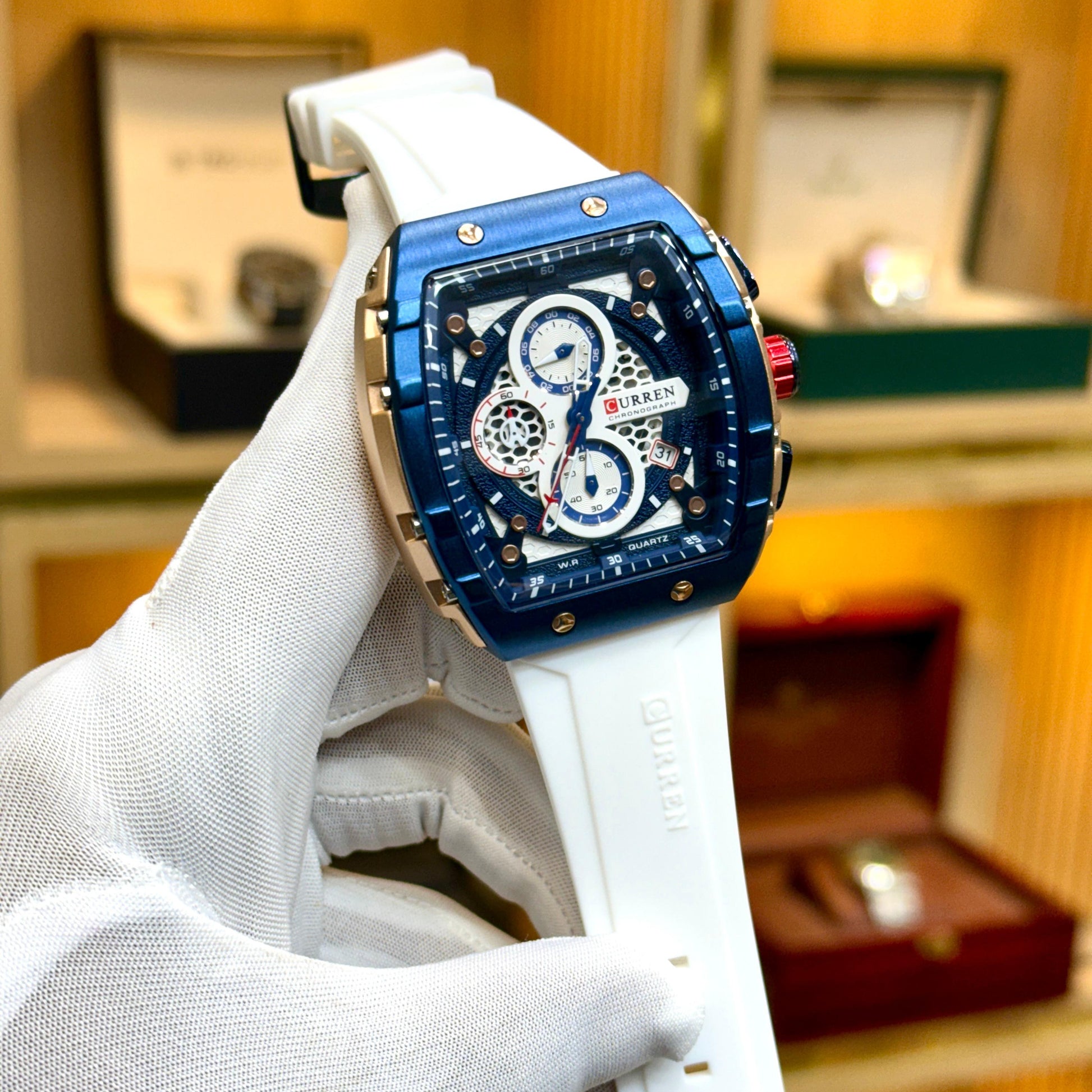 CURREN 8442 Chronograph Working Quartz Movement Men's Rubber Straps Watch - Jewelsoftime