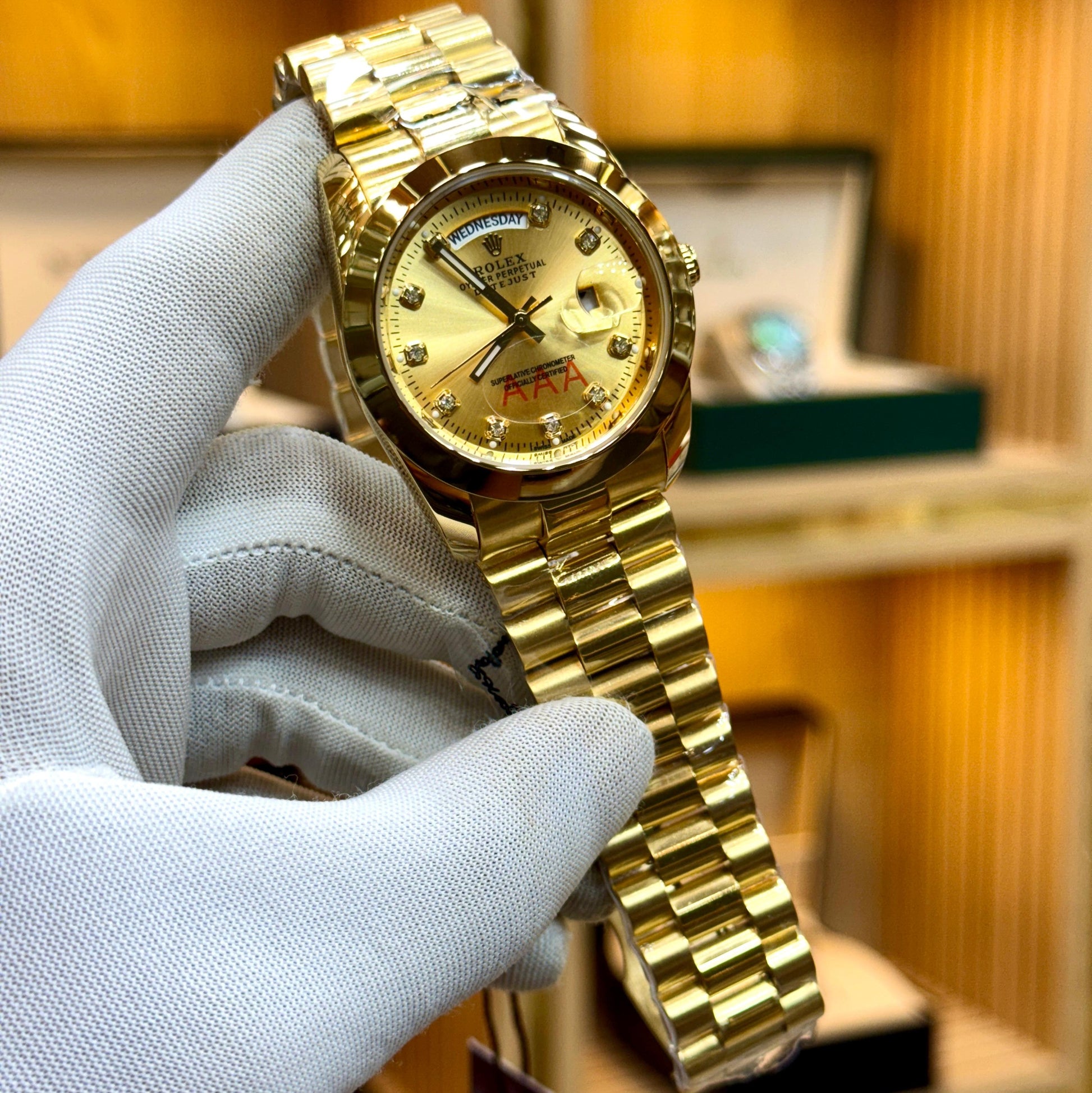 Rolex men's watch quartz movement date working steel chain